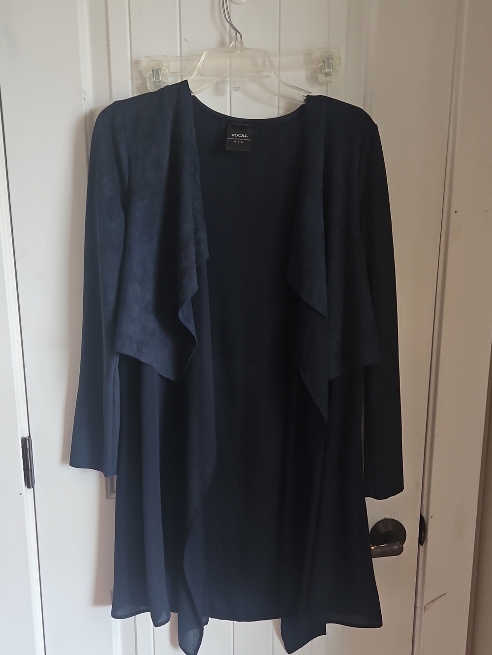 Vocal Navy Cascading Open-Front Cardigan